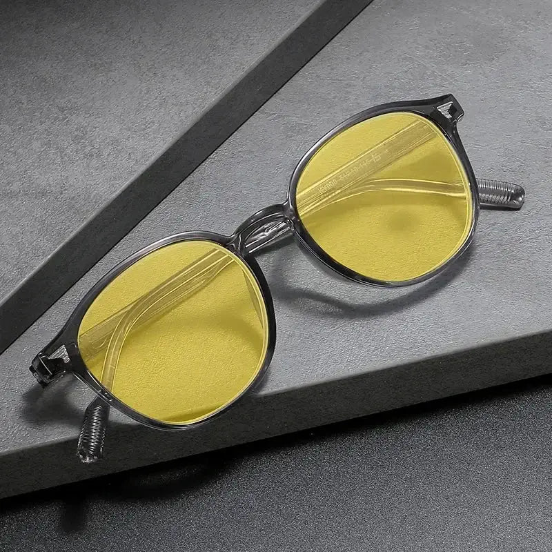 BlueGuard Ultralight Round Frame Yellow Lens Glasses For Night Driving Blue Light Blocking For Men And Women