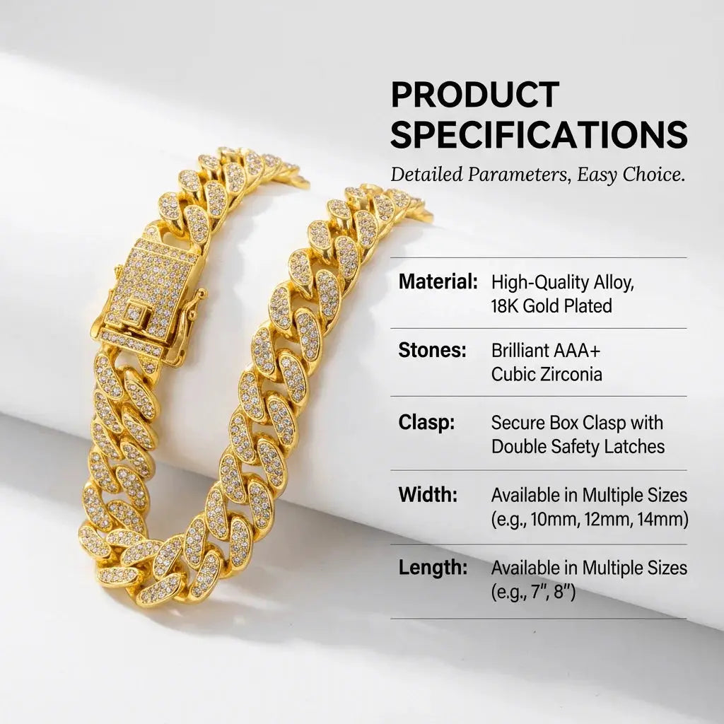 Two gold-tone stainless steel Cuban link dog collars with diamond inlays for daily walking.