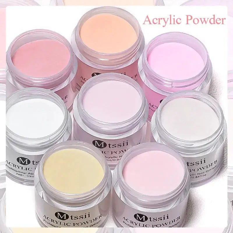 8pc MTSSII acrylic powder nail set with pastel pink, nude and clear shades by Simples Market