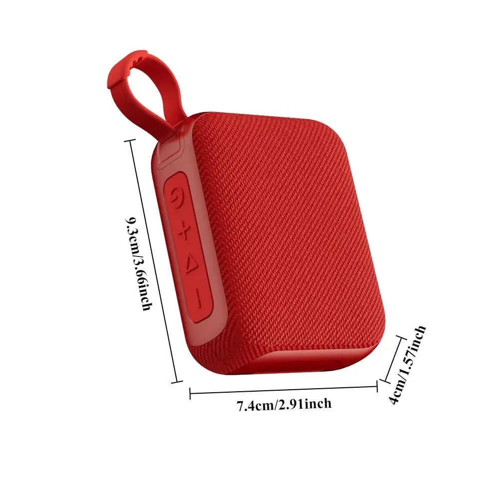 G04 Subwoofer Bluetooth 5.4 speaker by Simples Market, red portable fabric-covered mini speaker with attached strap