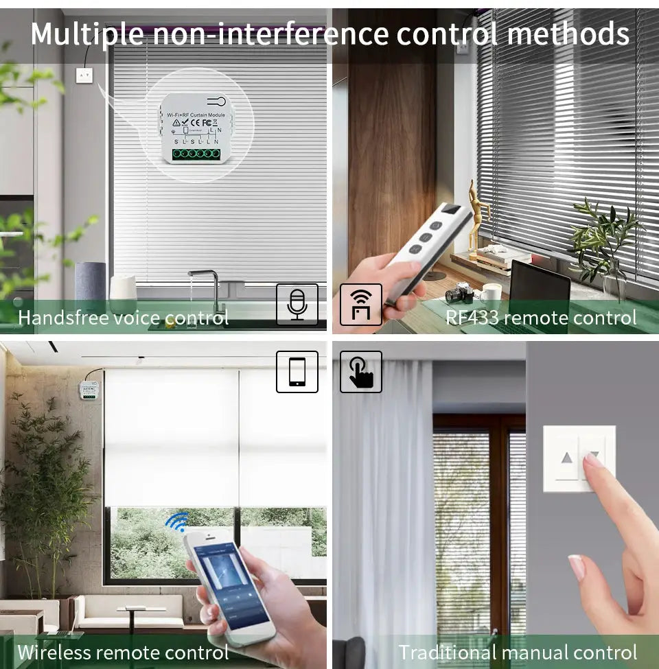 Tuya WiFi smart curtain switch module by Simples Market with 433MHz RF remote; works with Alexa and Google Home.