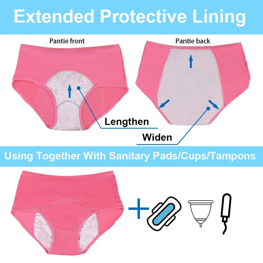 Simples Market pink menstrual panties with extended protective lining, leakproof, high-waist underwear