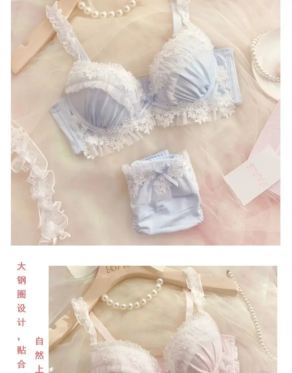 Simples Market MOYISU light-blue lace bra set with matching panties, two-piece lingerie