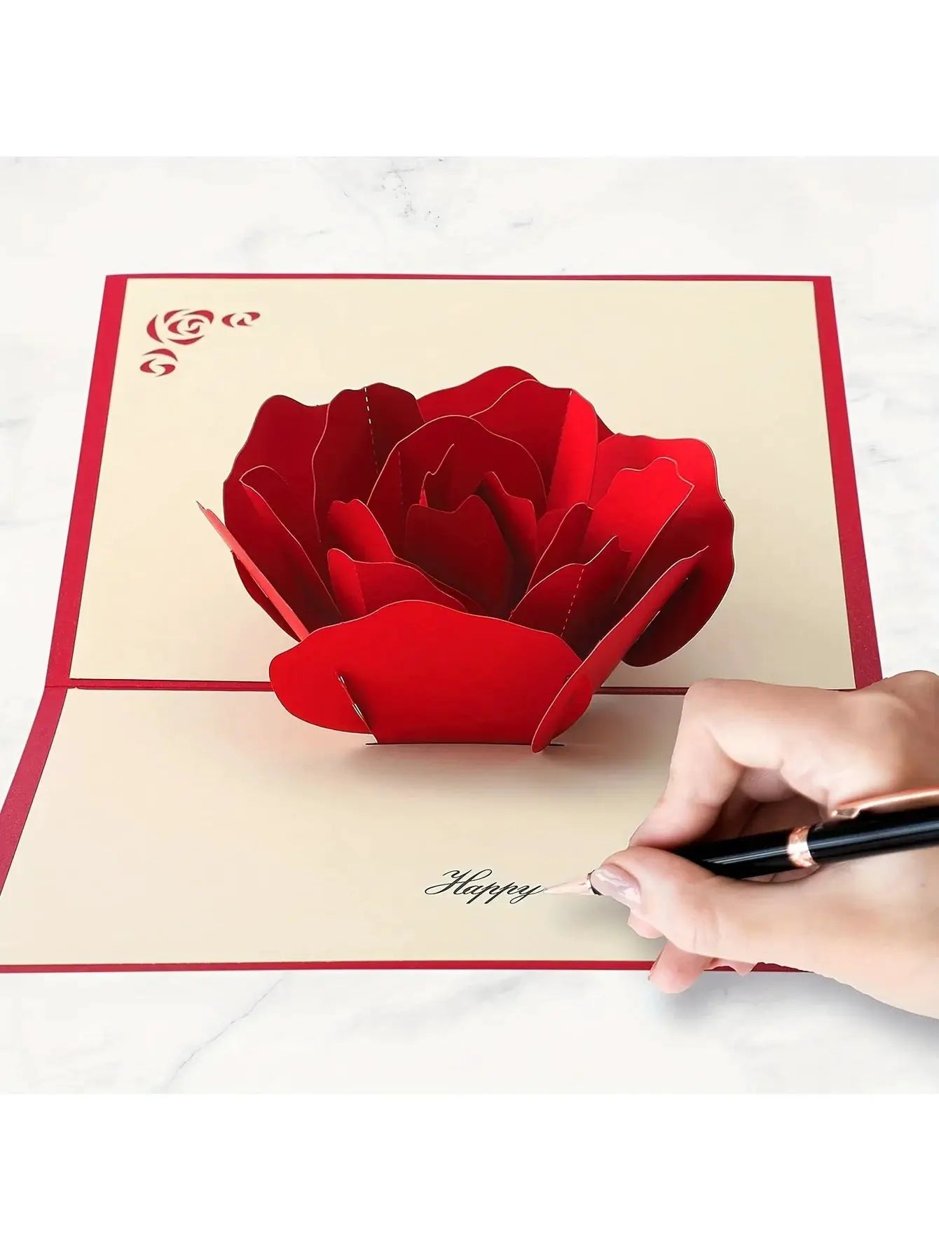 3D Pop Up Rose Card Happy Birthday Greeting Card For Anniversaries Mothers Day Weddings With Envelope