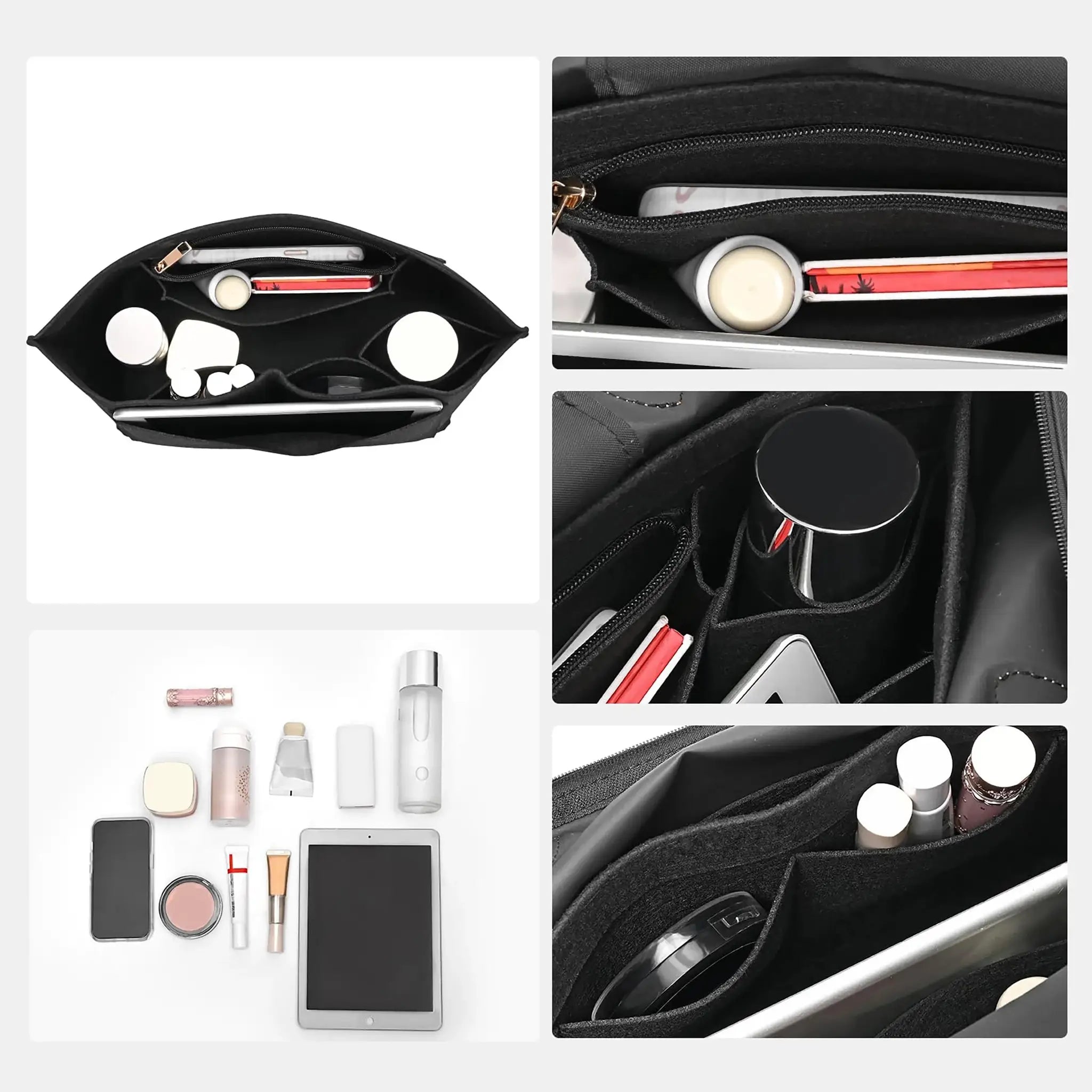 LuxLiner Felt Insert Bag for Longchamp Handbags Premium Purse Organizer Travel Makeup Essentials
