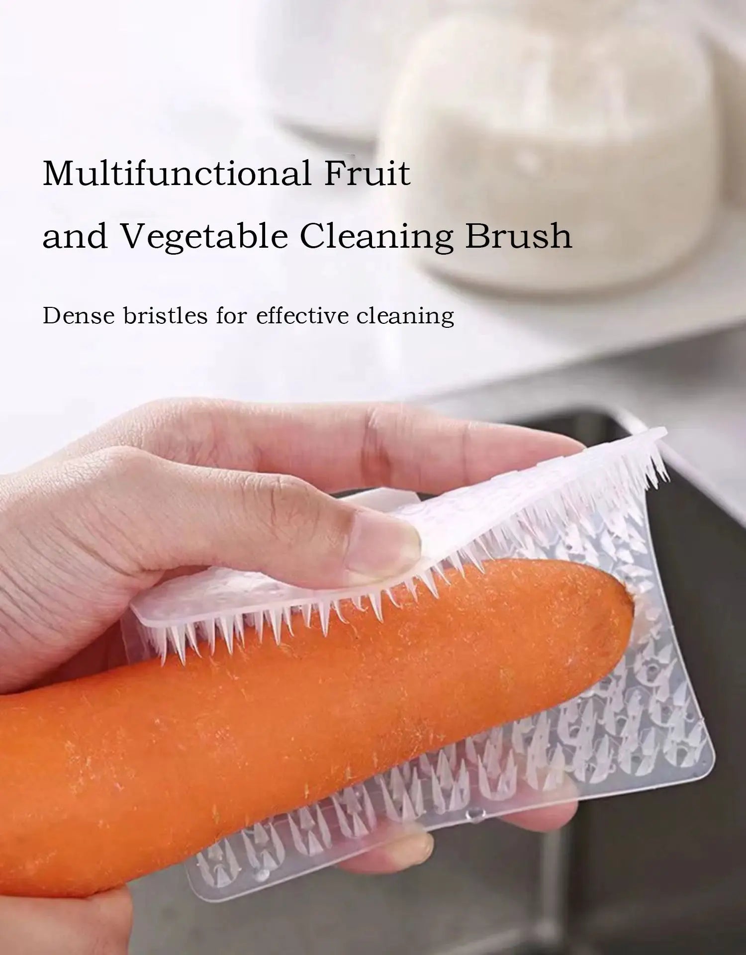 Silicone dish scrubber and vegetable brush by Simples Market with dense bristles