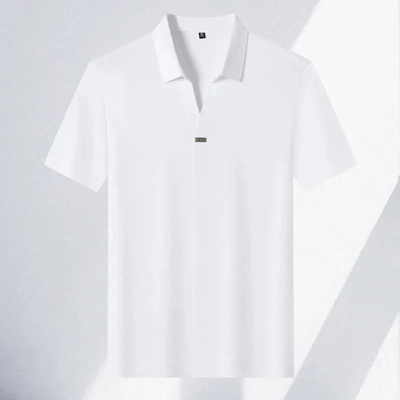 Simples Market men's white short-sleeve polo shirt, solid color, versatile summer wear.