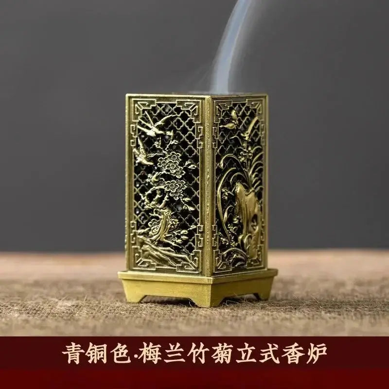 Square Vertical Incense Burner Small Xiangyun Alloy Incense Holder For Indoor Aromatherapy Home Ornament Chinese Plum