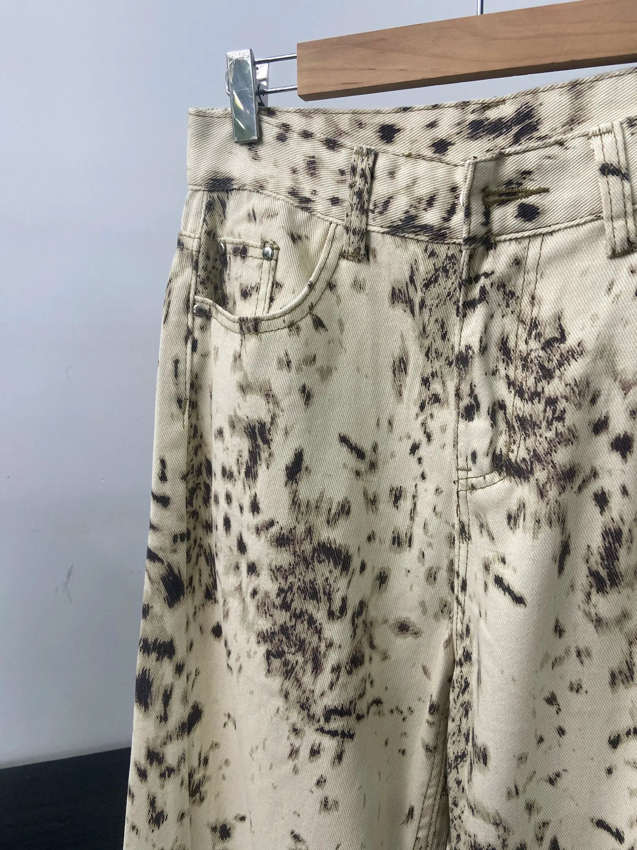 Baggy Wide Leg Jeans Women High Waisted Leopard Print Y2K Denim