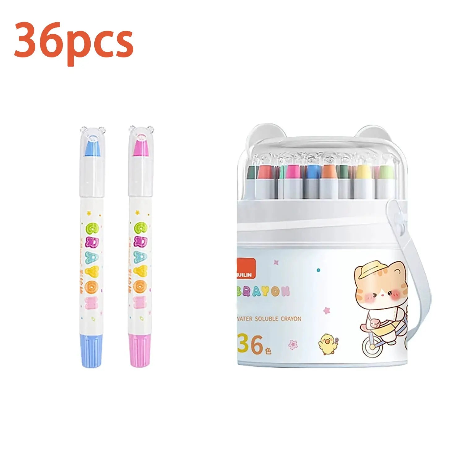 Twistable washable crayon set, 36 colors, with blue and pink grip ends in a bear clear carry case by Simples Market