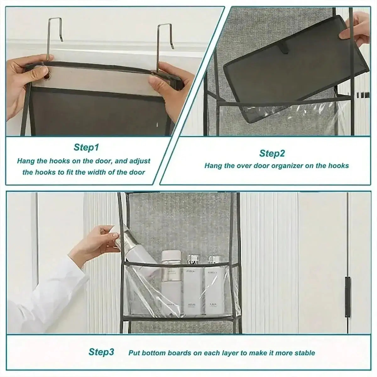 4/6-layer hanging fabric storage organizer for behind-the-door by Simples Market, black fabric with metal hooks