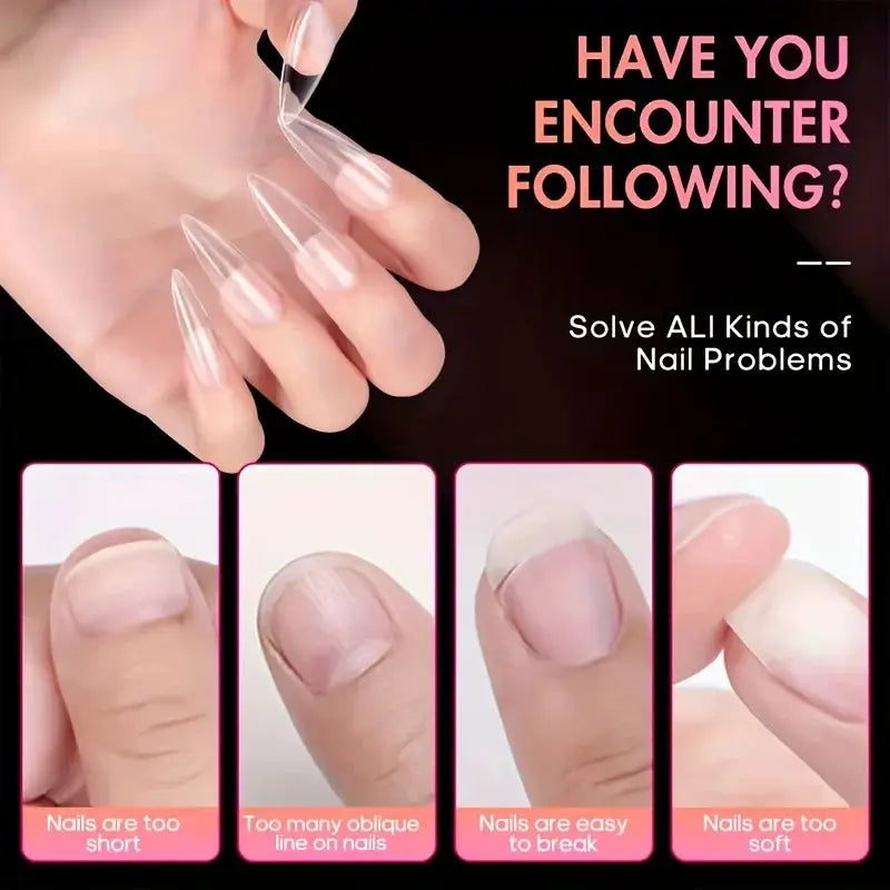 NovaNail Transparent 120 Piece Acrylic Press On Nails Set Mixed Coffin Almond Oval Square Shapes For Full Coverage