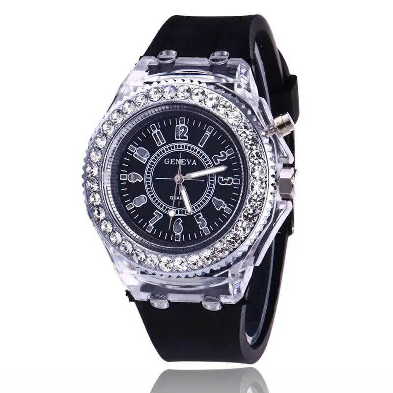 LumiPulse LED Luminous Wristwatch With Rhinestones Silicone Comfort Unisex For Women Men Kids