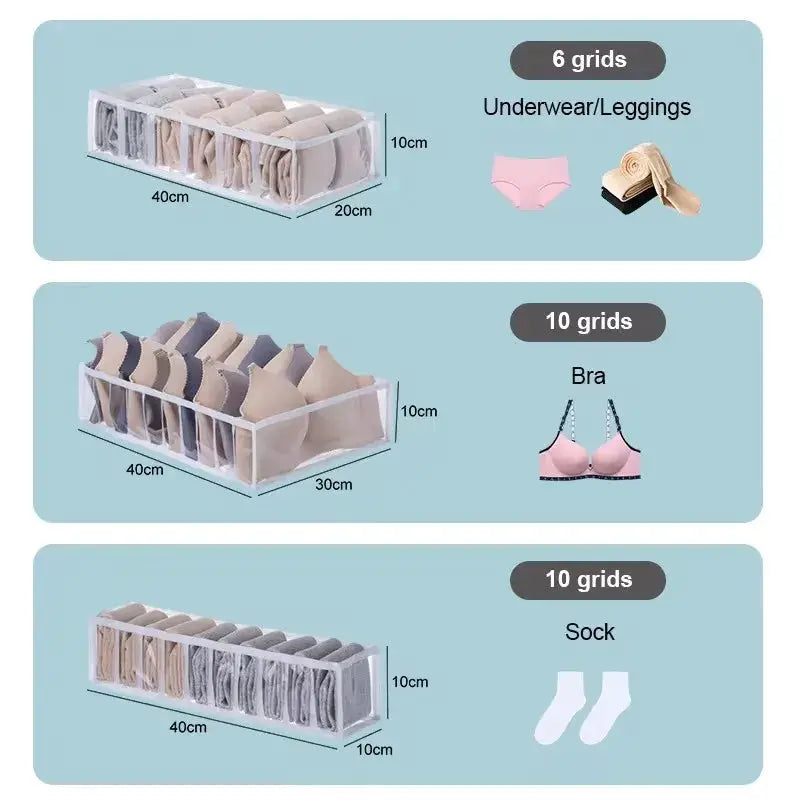 Simples Market closet organizer with 6-grid underwear and 10-grid bra/sock compartments, foldable 40x20x10 cm