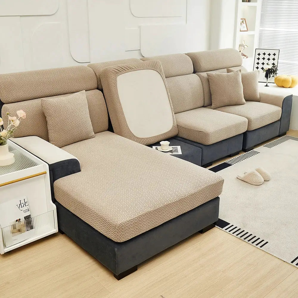 Jacquard Sofa Slipcover Twill Pattern Elastic Cover For L Shaped Sofas Loveseats Chairs Furniture Protector Living Room