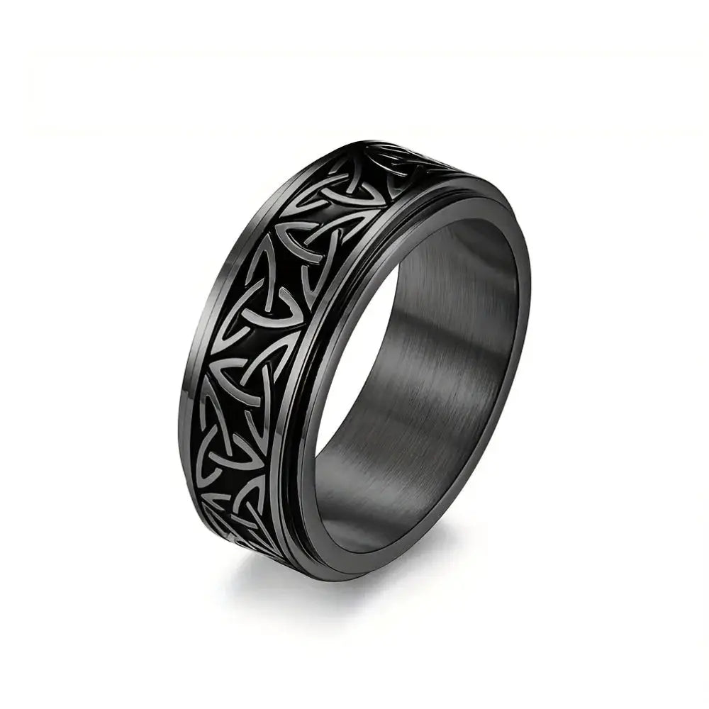 Fashion Titanium Steel Ring With Celtic Triangle Knot Pattern For Men Rotatable Stress Relief Jewelry