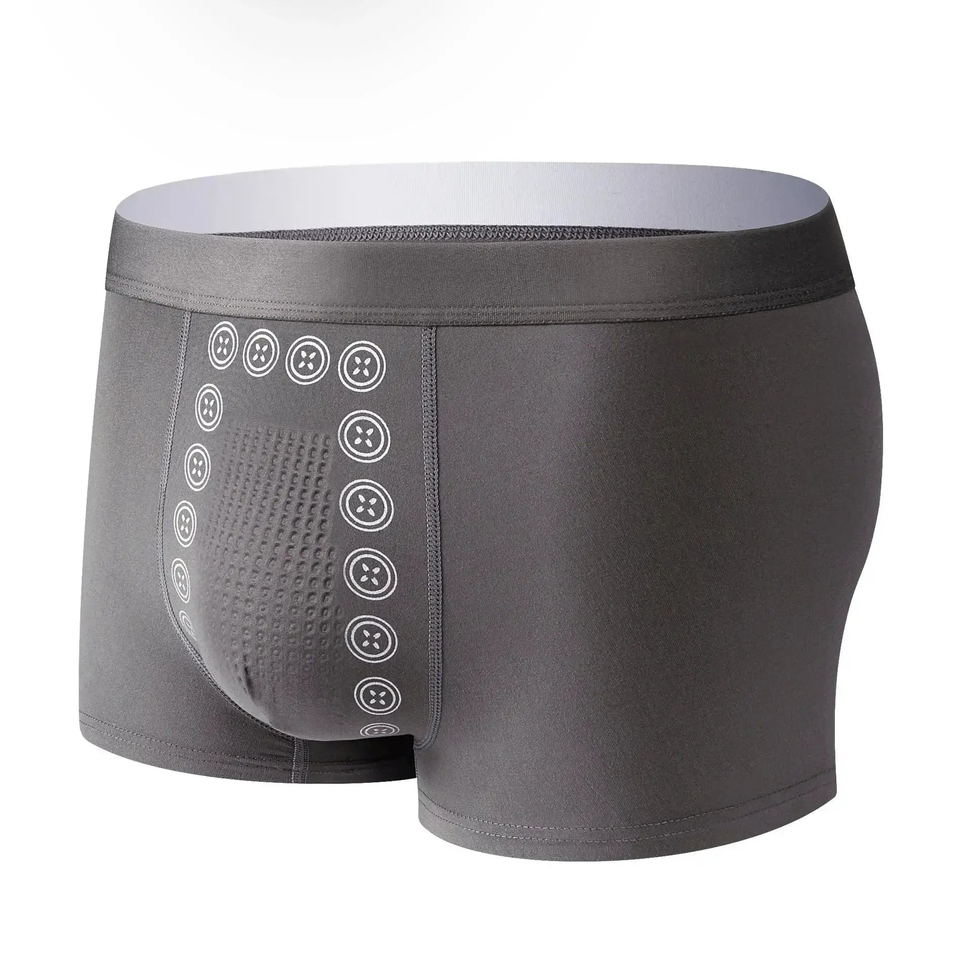 Men’s boxer briefs in charcoal gray, mid-rise with breathable, massage-design panels