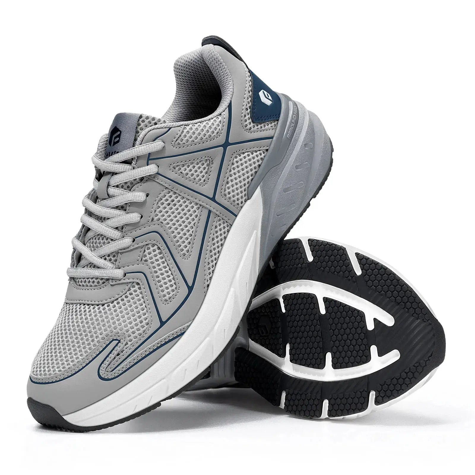 Fitville men's walking shoe gray mesh with blue accents and white midsole, Simples Market
