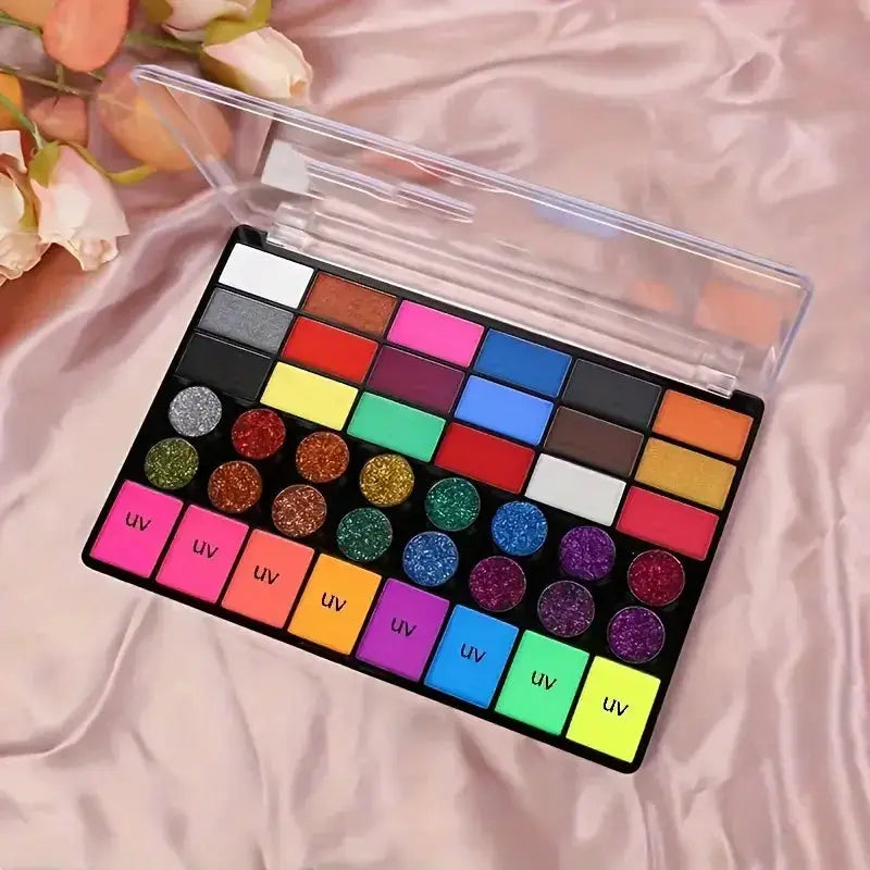 42 Color Water Soluble Face and Body Paint Set Neon Glitter Glow