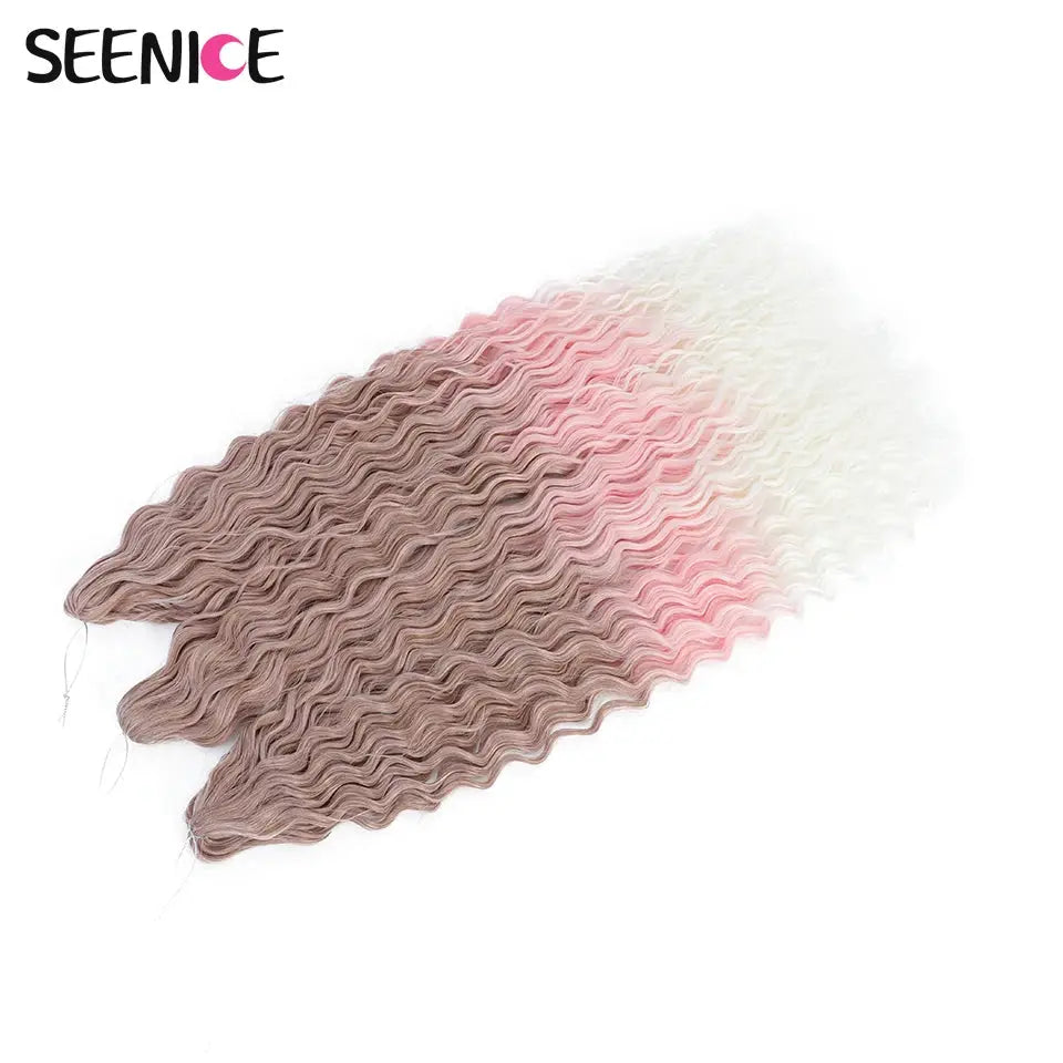 SEENICE Ariel Curl water-wave crochet hair bundles, ombre blonde to pink to white, 4-pack synthetic braids