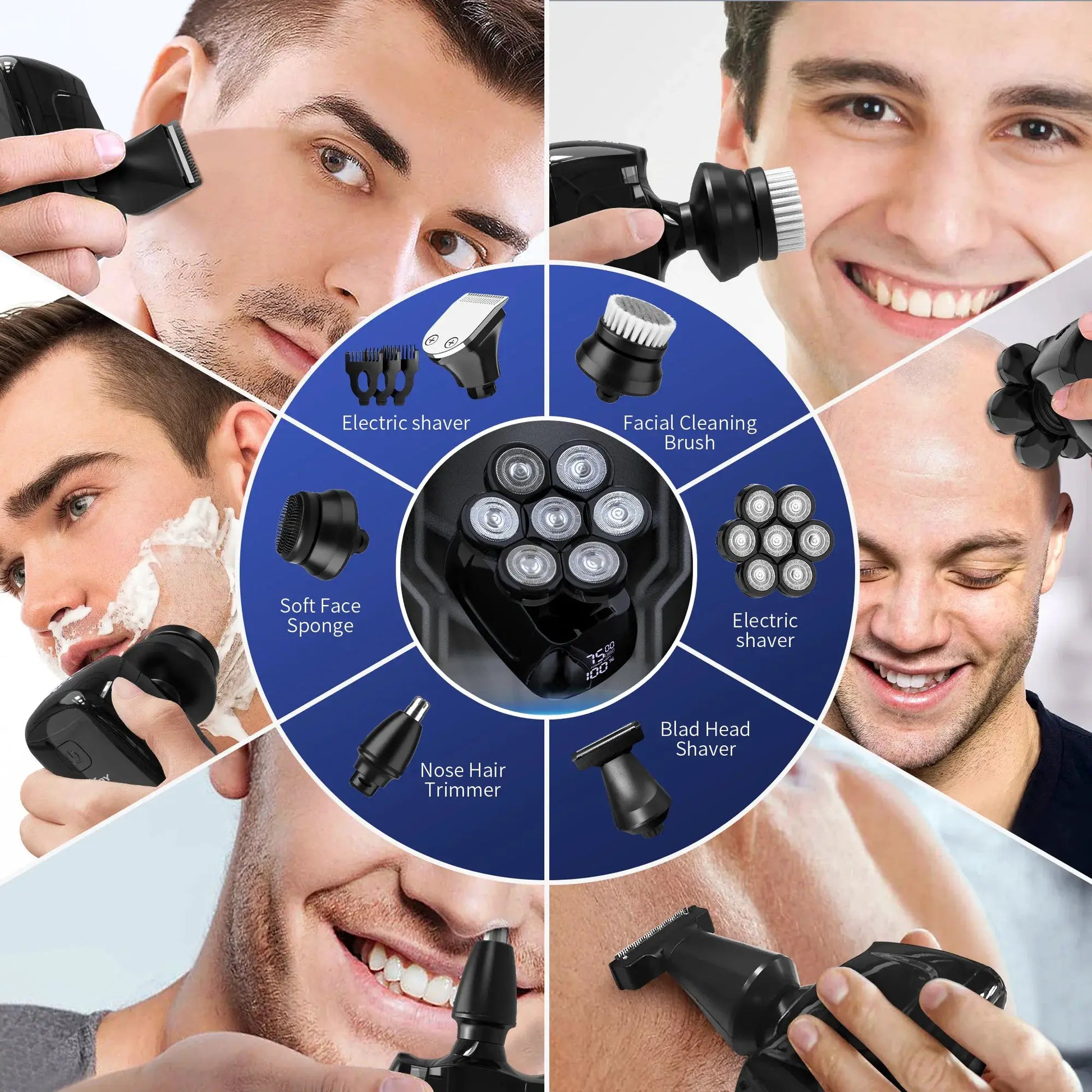 SEJOY Head Shaver 7D 6-in-1 electric razor for bald men by Simples Market with nose hair trimmer, waterproof