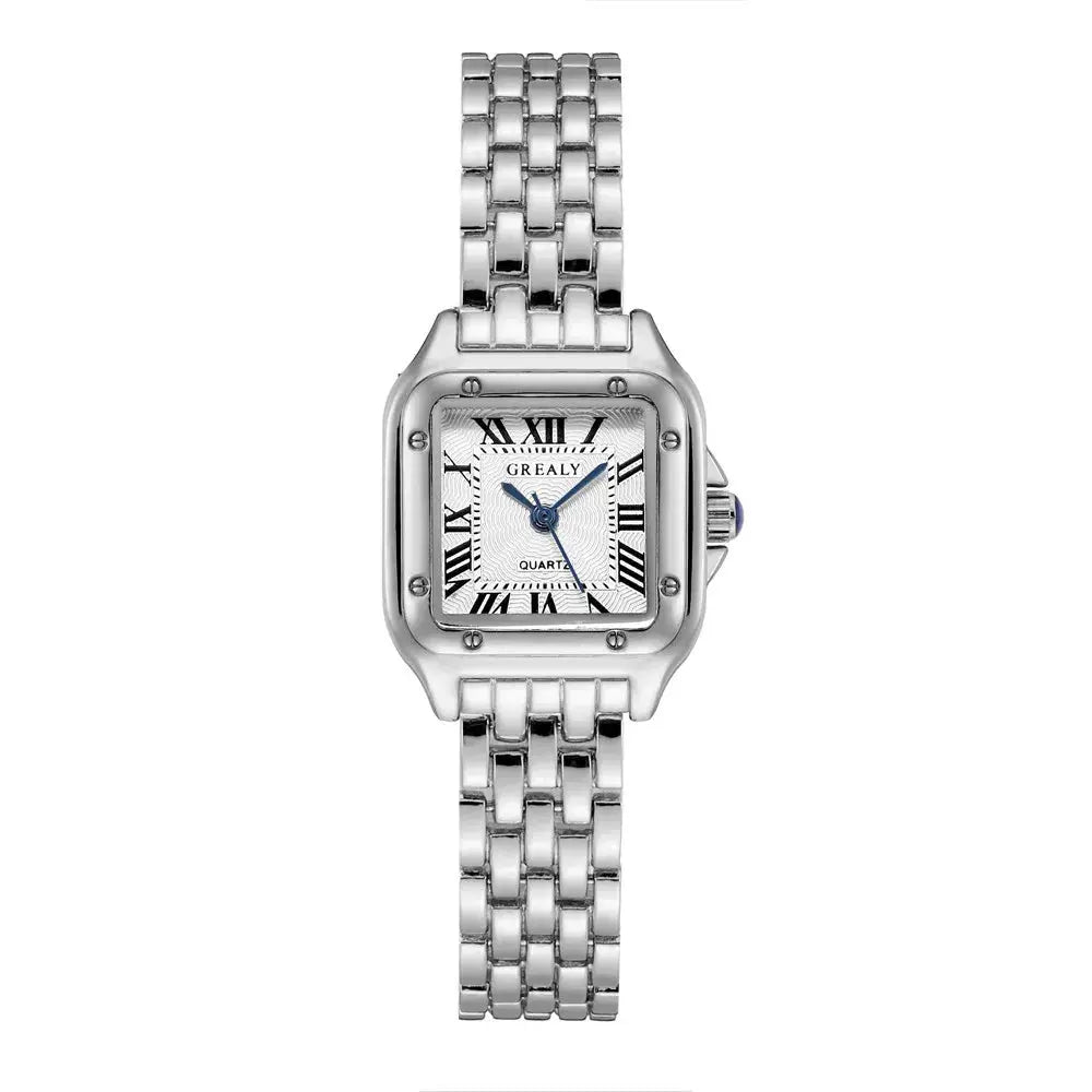 Luxury square quartz ladies watch with a silver stainless-steel bracelet by Simples Market