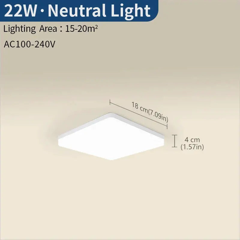 MARPOU square LED ceiling lamp, white finish, 18 cm wide and 4 cm high