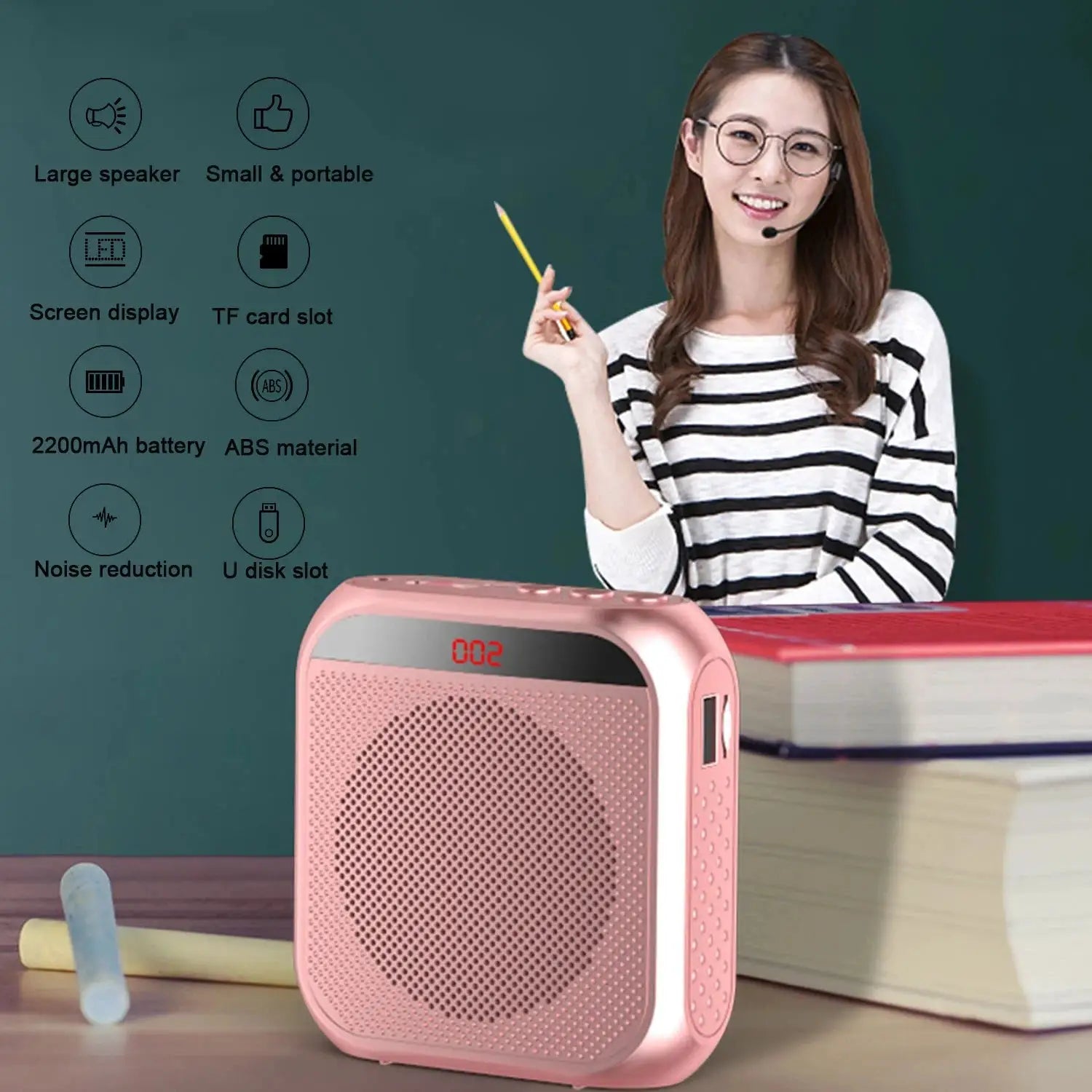 AyeBeau Bullhorn Megaphone 5W Portable Voice Amplifier With Microphone Wearable Loudspeaker For Teachers