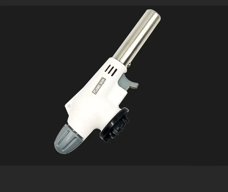 Simples Market portable flame gun torch burner, white body with stainless steel nozzle, handheld cooking camping tool.