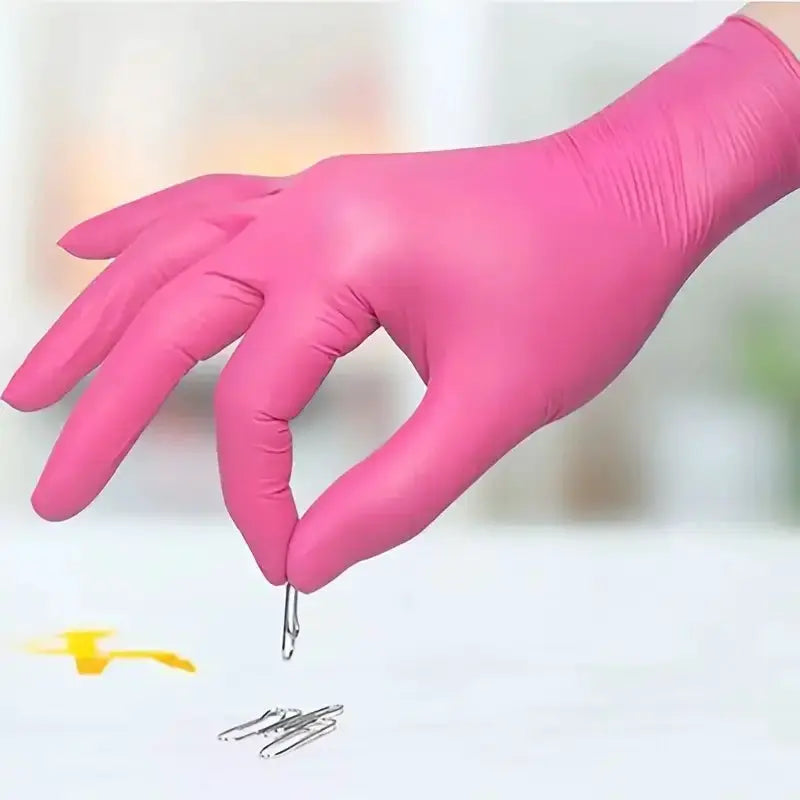 Pink nitrile disposable gloves; latex-free, powder-free, 3-mil, for kitchen and esthetician use