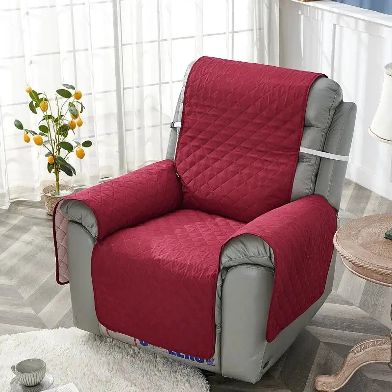Recliner chair cover red quilted anti-slip slipcover for living room.