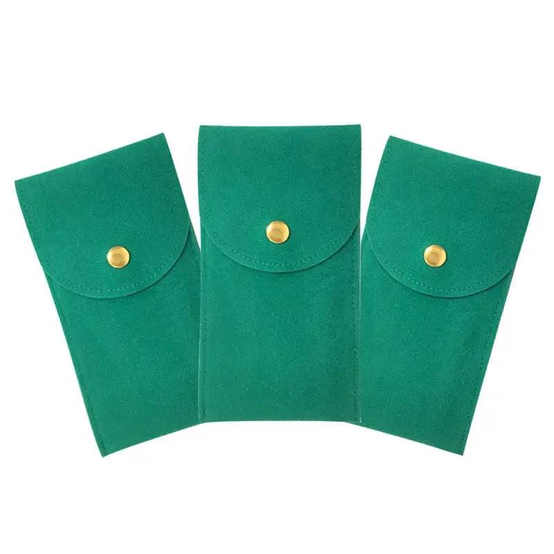 Embers watch bags set of 3 green flannelette pouches with gold snap closures by Simples Market