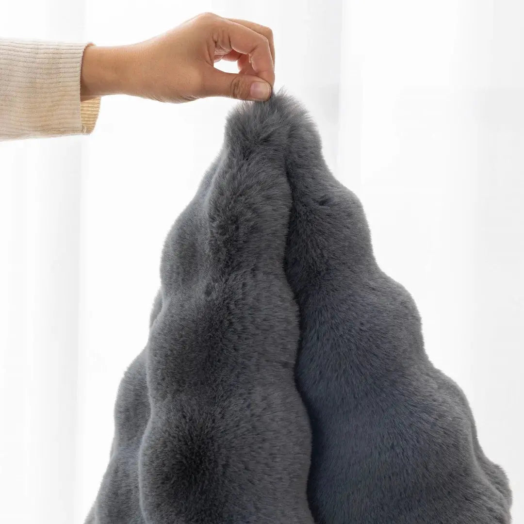 Faux rabbit fur sofa slipcover by Simples Market, gray plush, thick and soft fabric