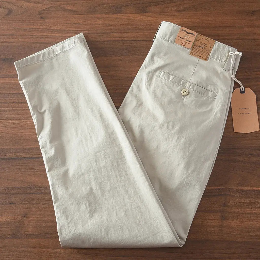 Men's chinos by Simples Market, light beige 97% cotton, slim straight fit, buttoned back pocket
