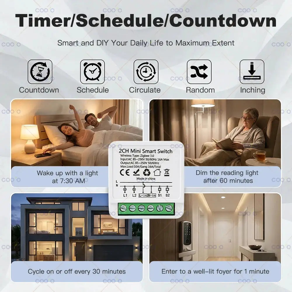 Simples Market Zigbee 16A 1CH/2CH mini smart switch relay for Tuya/Smart Life, works with Alexa and Google Home