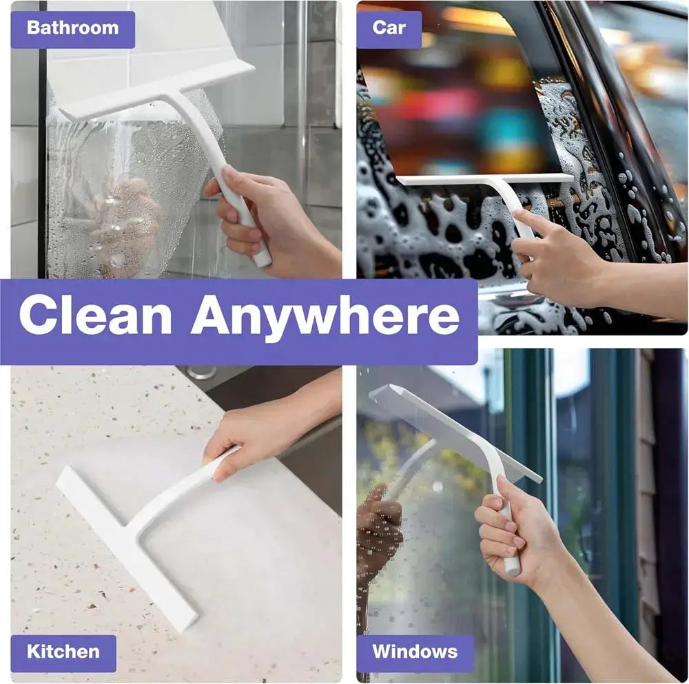 Matte black silicone squeegee by Simples Market for glass; streak-free cleaning on shower doors, mirrors and car windows