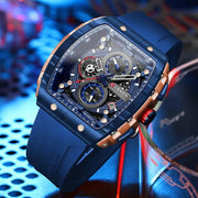 Curren Luxury Square Quartz Wristwatch For Men Water Resistant Luminous Chronograph With Date Alloy Case Silicone Strap