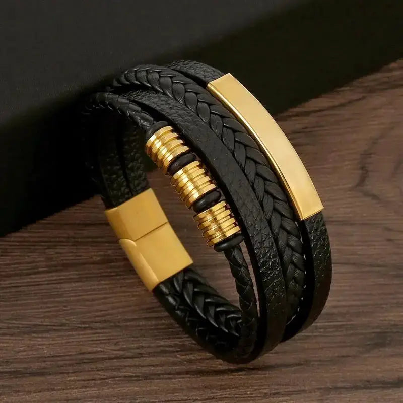 Classic Mens Leather Bracelet Hand Woven Multi Layer Style Fashion Jewelry For Men Durable Casual Accessory