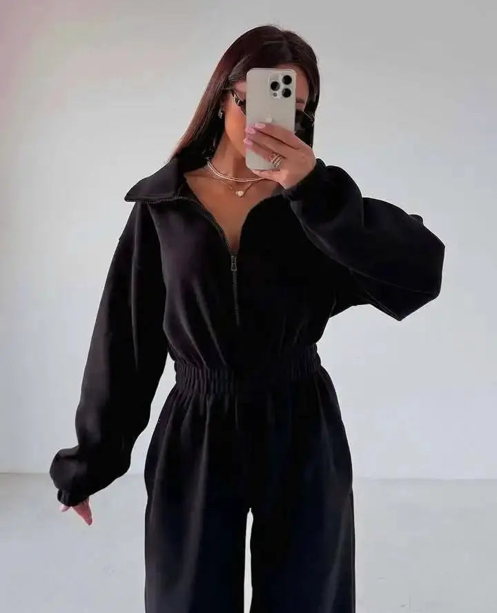 TrendFlow Contrast Color Jumpsuit for Women Sporty Street Style with Stretch Polyester Elastane