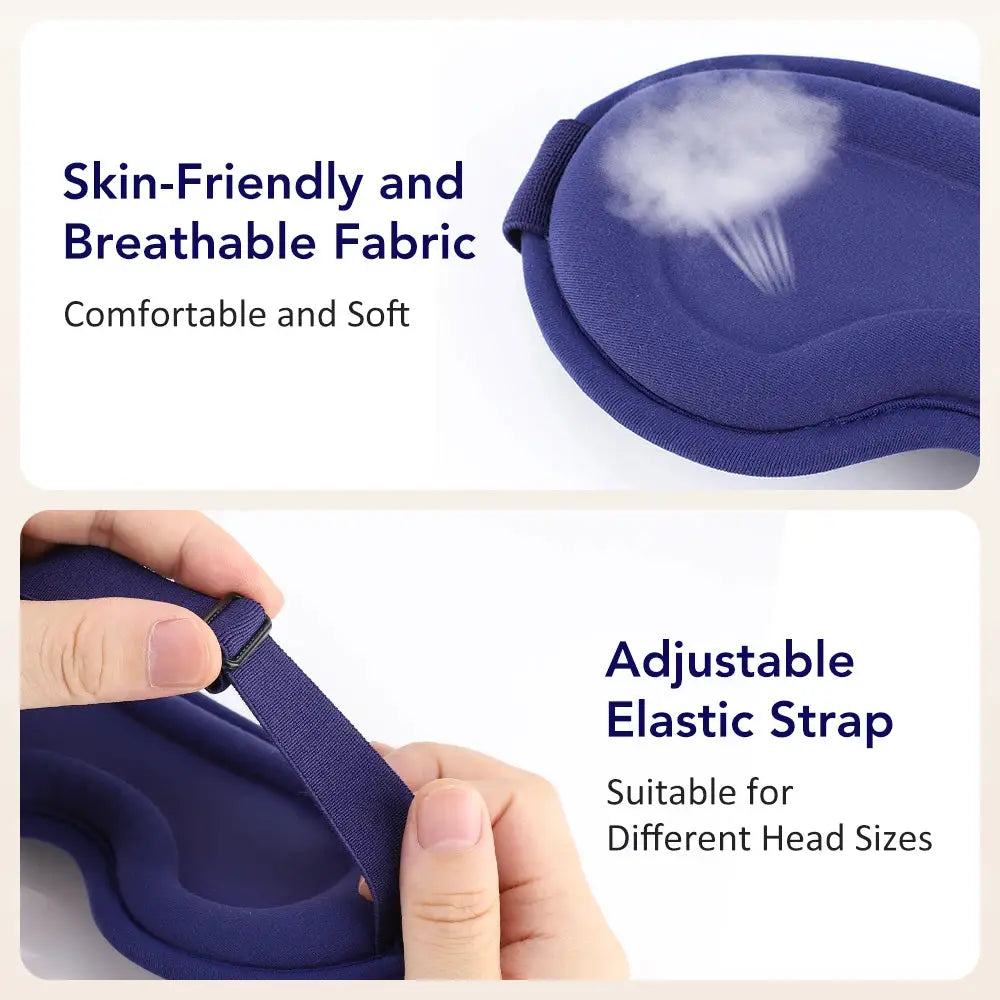 Electric steam eye mask in purple with skin-friendly breathable fabric and adjustable elastic strap