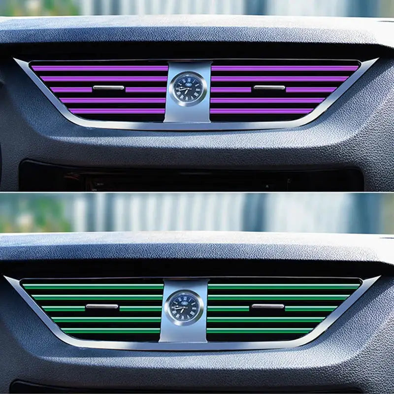 Car air vent decorative soft strips set, 10 pieces in purple or green for universal U-shaped grille