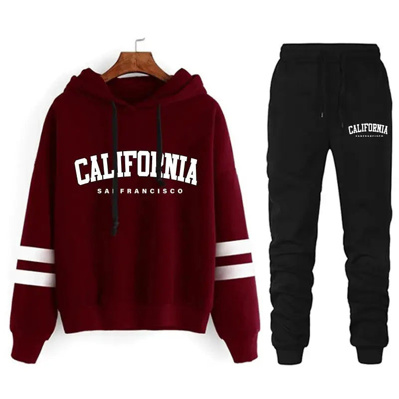California Womens Hooded Tracksuit With Ankle Pants In Polyester Cotton Blend For Year Round Style Sizes S To 3XL