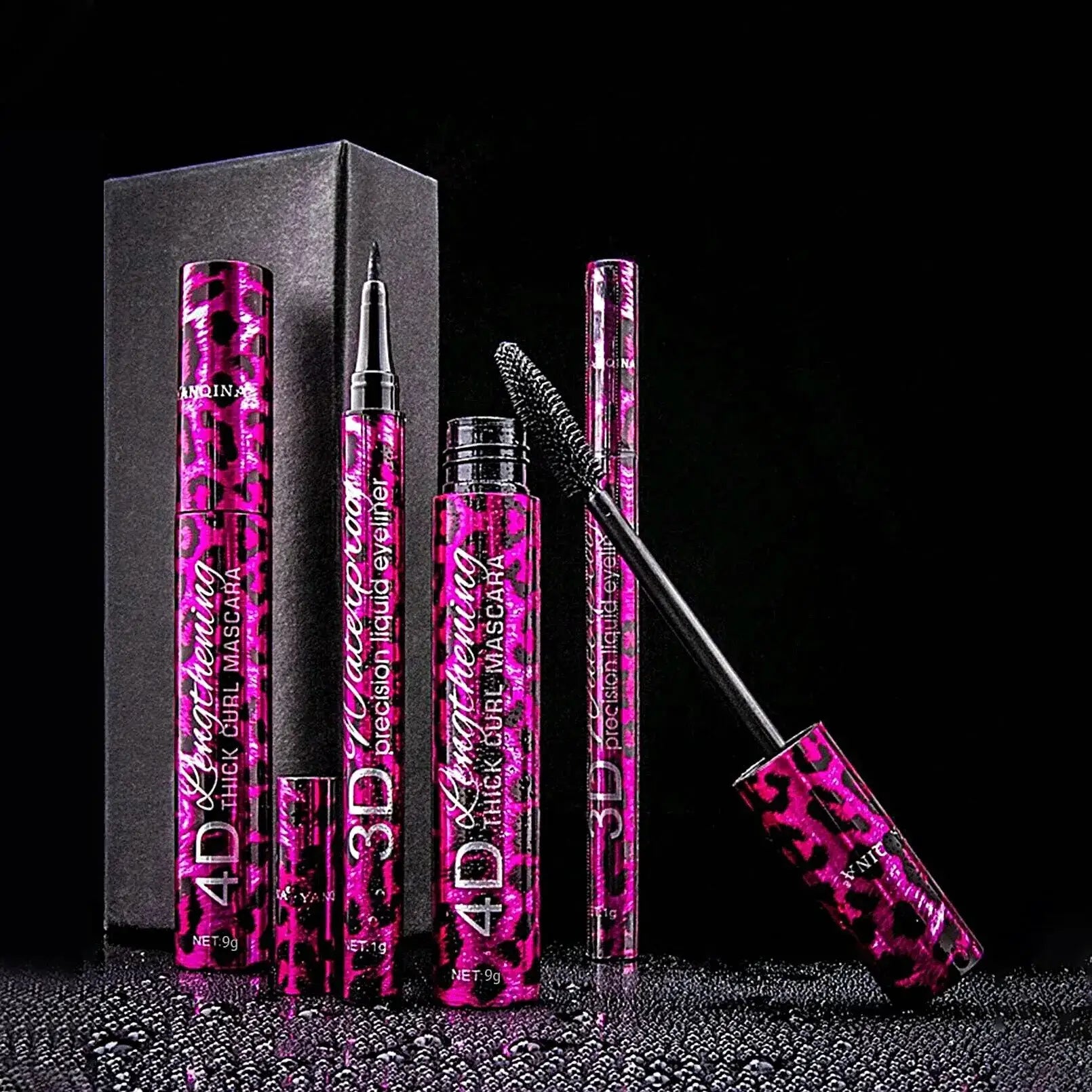 YANQINA All-In-One Eye Makeup Set With 4D Waterproof Eyeliner Pencil Thick Curling Mascara Defining Eyebrow Pencil
