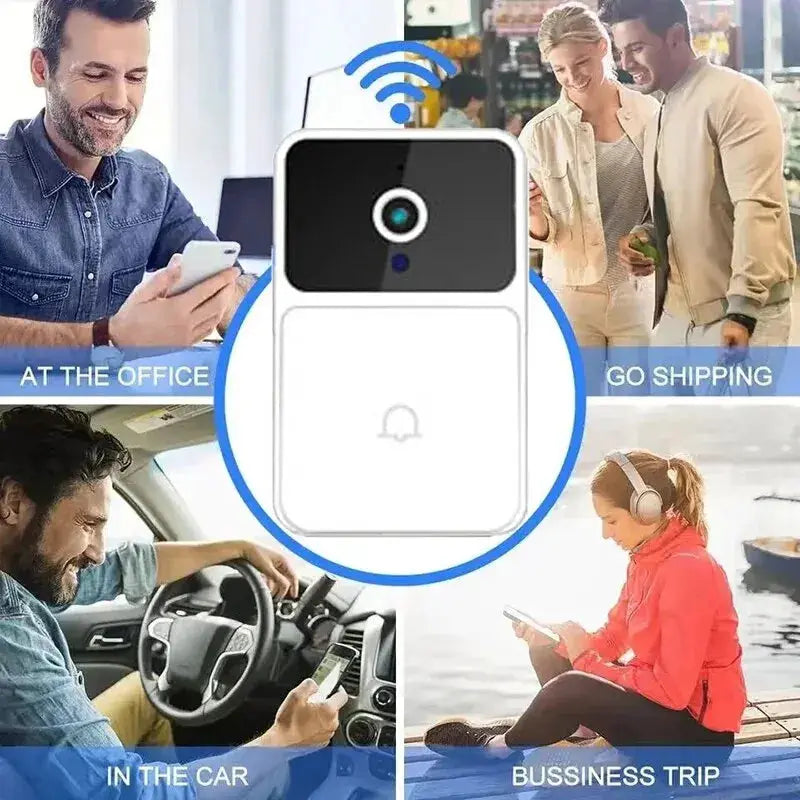 Wireless WiFi video doorbell by Simples Market, white with HD camera, night vision and two-way intercom