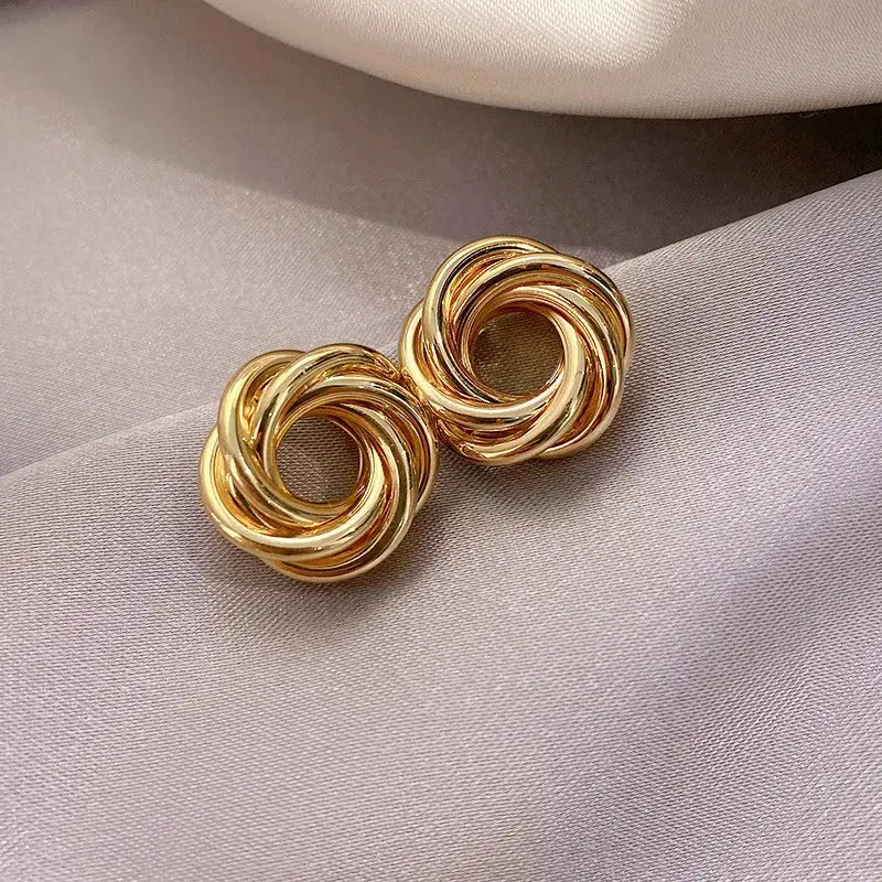 Geometric Multilayer Round Circles Hoop Earrings For Women Twisted Metal Gold Jewelry Gift