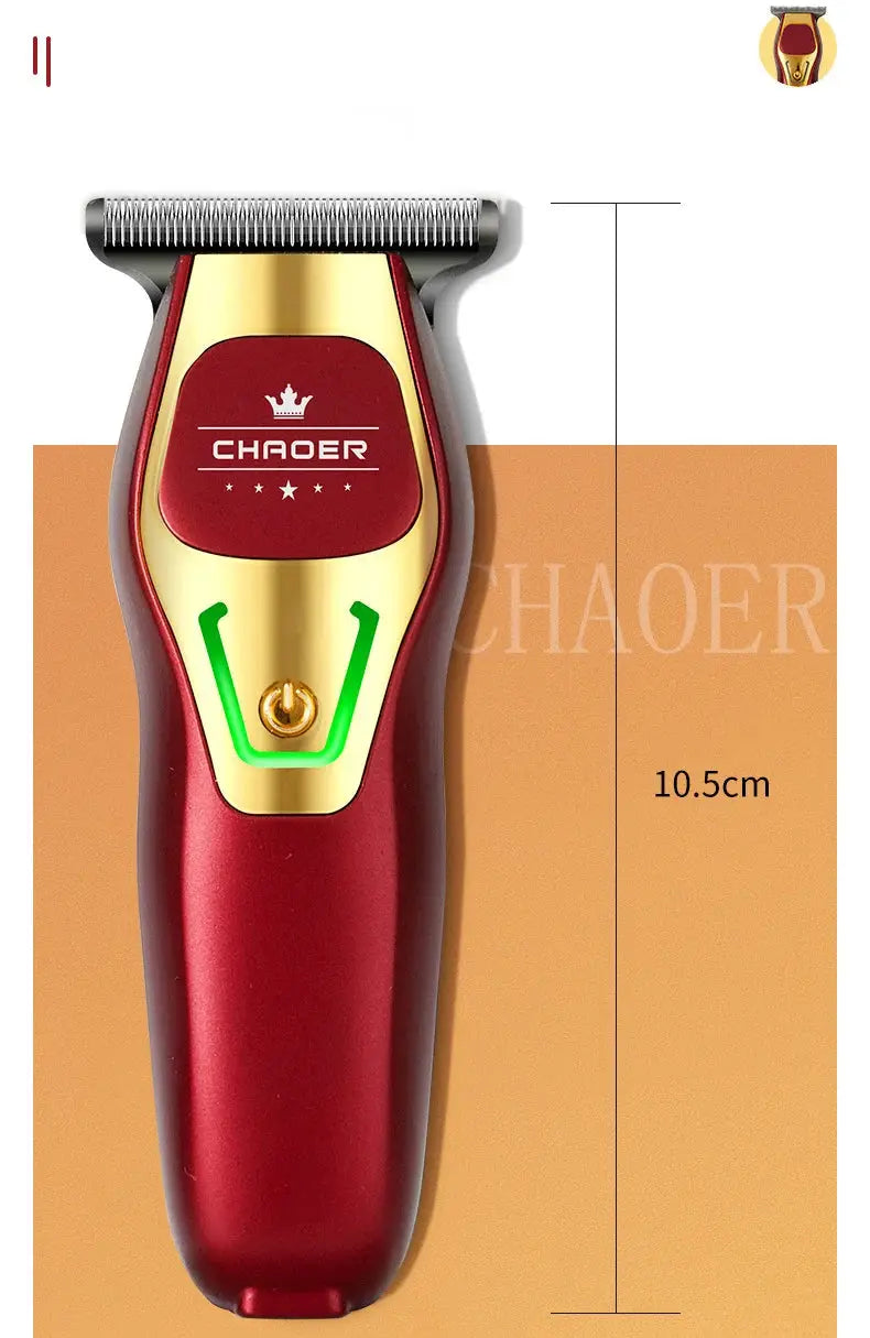 Chaoer cordless professional hair clipper in red and gold with T-blade for barber use