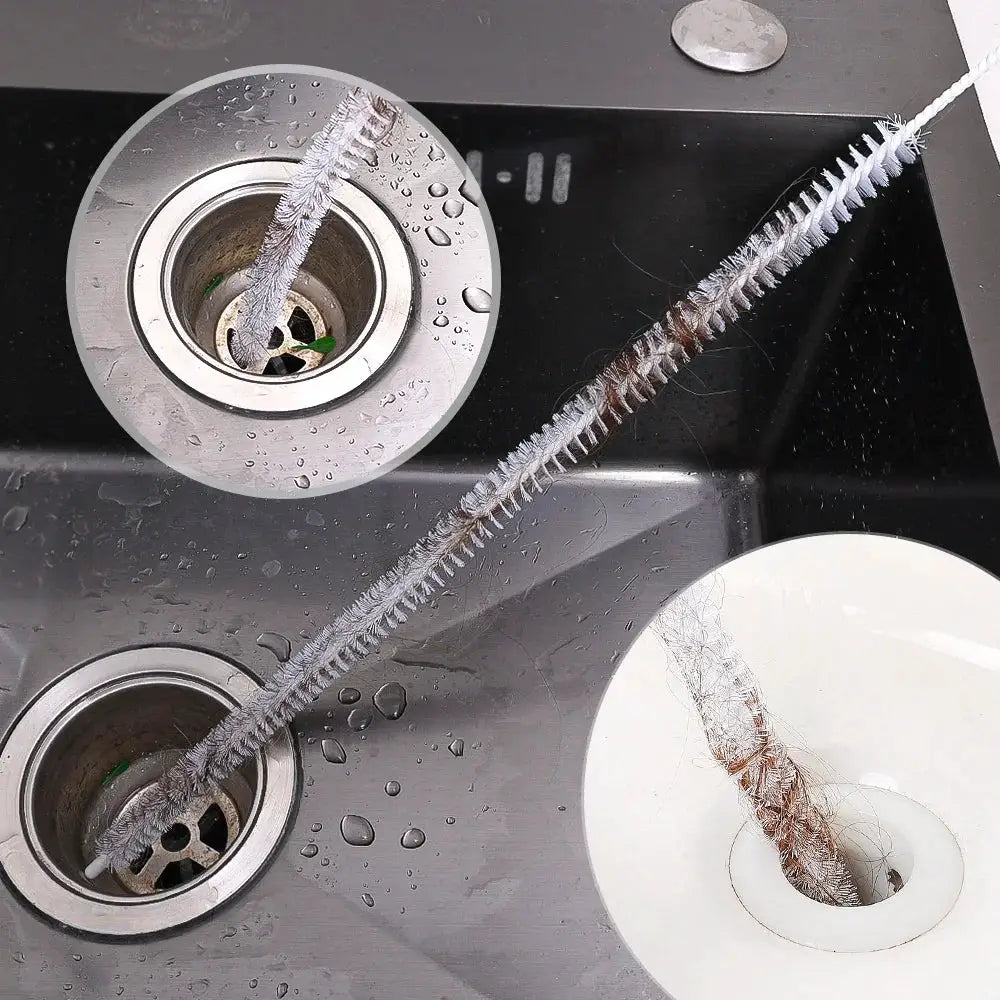 Flexible long pipeline cleaning brush with silver bristles for drains and lint removal by Simples Market