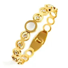 Geometric Stainless Steel Cuff Bracelet For Women With Adjustable Fit And Gold Color Plating