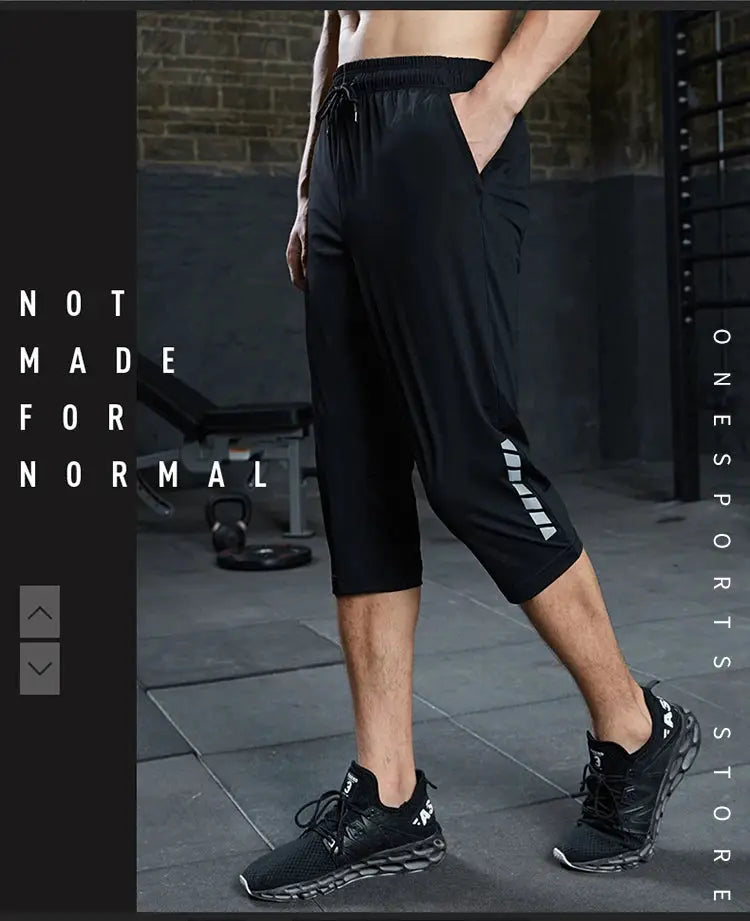 SONECHOKI men's black calf-length running pants with side print, quick-dry gym trousers, Simples Market