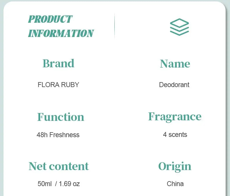 Flora Ruby deodorant roll-on, light green series, 50 ml, aluminum-free, Simples Market (China)